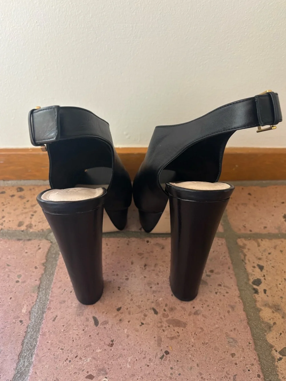 Schutz Priscila Slingback Sandals Black Napa Leather Platform Heels